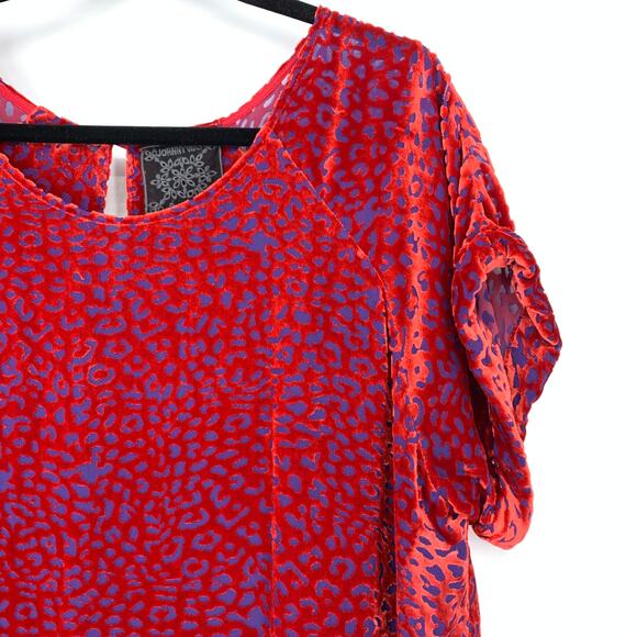 Johnny Was Women's Size L Doris Velvet Burnout Mini Dress Scoop Neck Solid Red - Picture 3 of 8